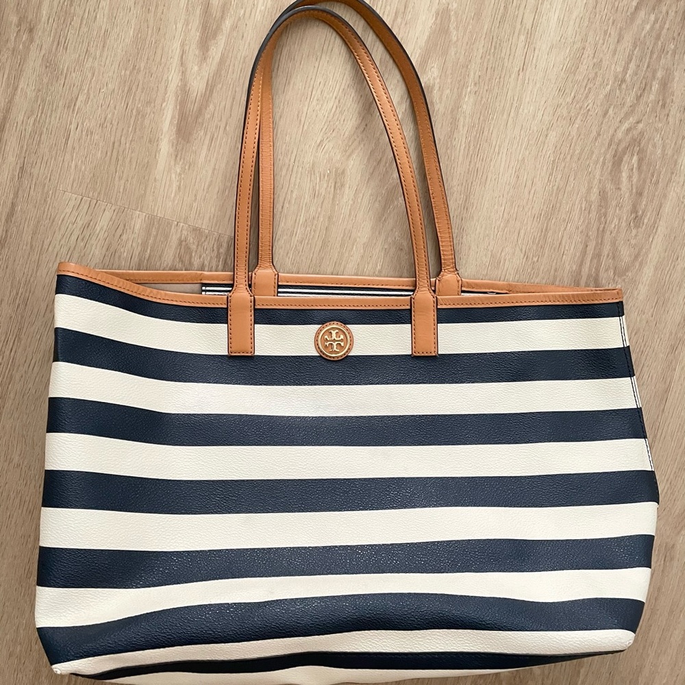 Tory Burch Tote Leather Bag (Nautical Stripe)